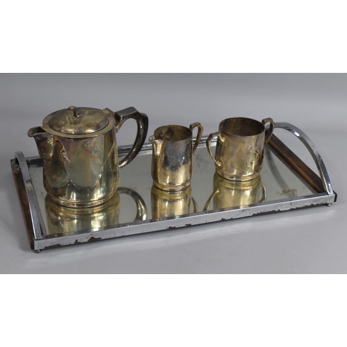 351 - A Silver Plated and Wooden Rectangular Drinks Tray together with a James Deakin and Sons Three Piece... 