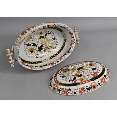 371 - A Late 19th Century Ironstone Tureen and Cover, Stylised Rope Handles and Decorated in the Imari Pal... 