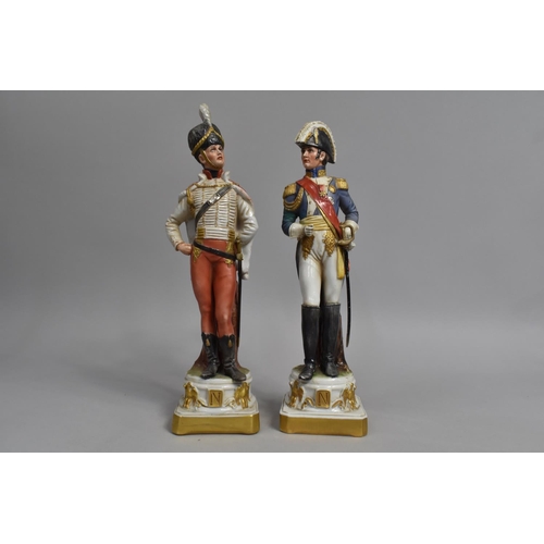 378 - Two Capodimonte Napoleonic Soldiers, 31cms High, Complete with Swords