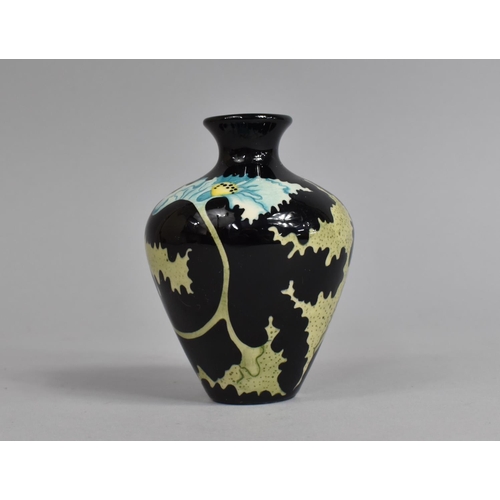 380 - A Cobridge Trial Piece Vase, Decorated with Flowers on Black Ground, Dated 5.8.02, 10cms High