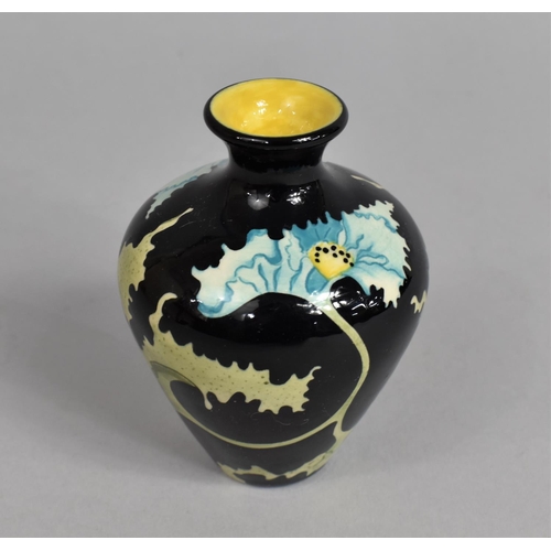 380 - A Cobridge Trial Piece Vase, Decorated with Flowers on Black Ground, Dated 5.8.02, 10cms High