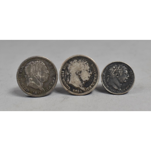 399 - Three Georgian Silver Coins, 1816 & 1817 Shillings Together with a 1816 Sixpence