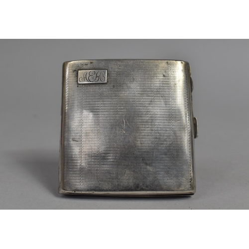 418 - A Silver Cigarette Case, 101.9g, Birmingham Hallmark, 8x8.3cm, with Engine Turned Design and Monogra... 