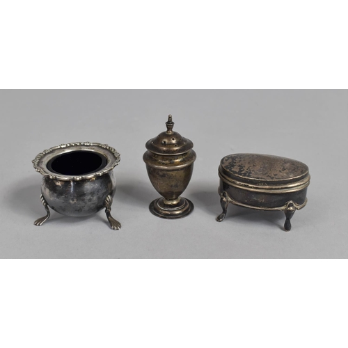 428 - A Silver Salt Cellar Together with a Silver Pepperette and Silver Ring Box, Various Hallmarks and Co... 