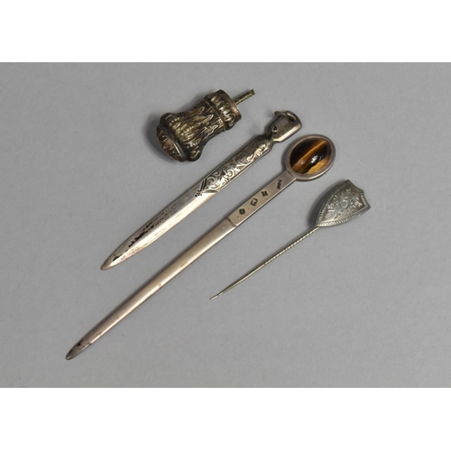 438 - A Collection of Various Silver Items to Comprise a Silver and Tiger's Eye Letter Opener Together wit... 