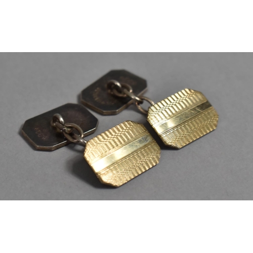 463 - A Pair of Silver Cufflinks with Engine Turned Design