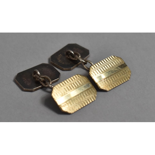 463 - A Pair of Silver Cufflinks with Engine Turned Design