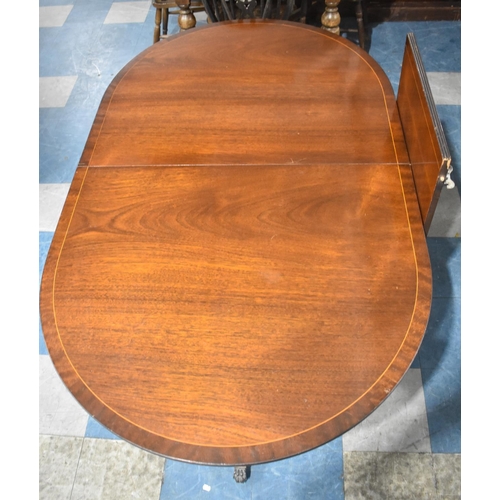 514 - A String Inlaid Mahogany Regency Style Twin Pedestal Dining Room Table with Extra Leaf, 160cms Wide ... 