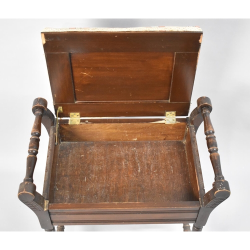 542 - A Late 19th Century Mahogany Framed Piano Stool with Hinged Upholstered Feet, Turned Supports and H ... 