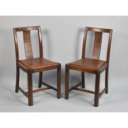 546 - Two Edwardian Oak Framed Side Chairs with Splat Back, Square Straight Supports