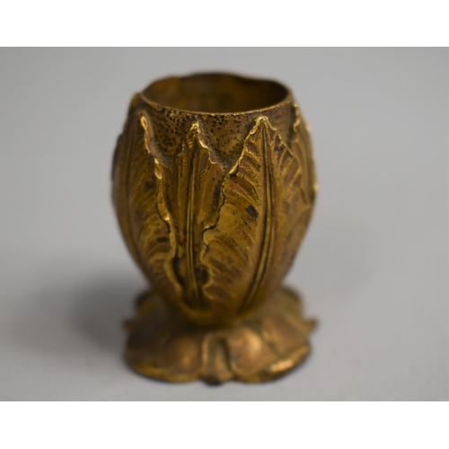 70 - A Gilt Bronze Item, possibly for Matches, Oval Form having Leaf Design, 4cms high