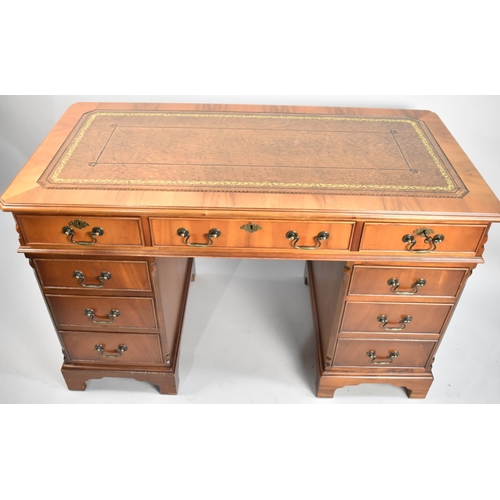 74 - A Modern Desk with Tooled Top having Two Banks of Four Drawers Flanking Central Single Long Drawer, ... 