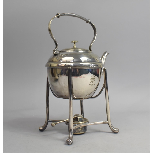 118 - A Silver Plated Spirit Kettle Monogrammed S and Dated 21.12.1918, by M H & Co., Complete with Burner