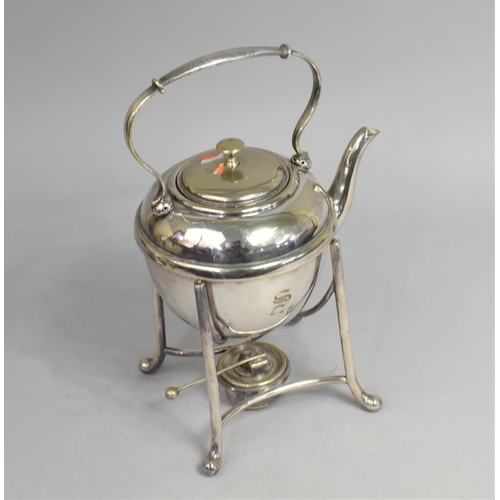 118 - A Silver Plated Spirit Kettle Monogrammed S and Dated 21.12.1918, by M H & Co., Complete with Burner