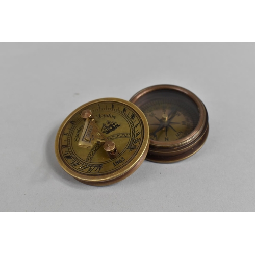 133 - A Reproduction Combination Sundial and Compass, as Made by Stanley of London, 5cm Diameter