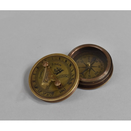 133 - A Reproduction Combination Sundial and Compass, as Made by Stanley of London, 5cm Diameter