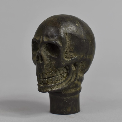 144 - A Reproduction Patinated Bronze Walking Cane Handle in the Form of a Human Skull, 7.5cm high