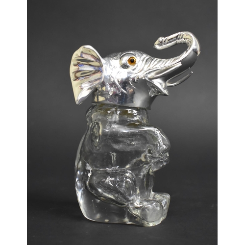 146 - A Reproduction Novelty Glass and Silver Plate Decanter in the Form of a Seated Elephant, 13cm high