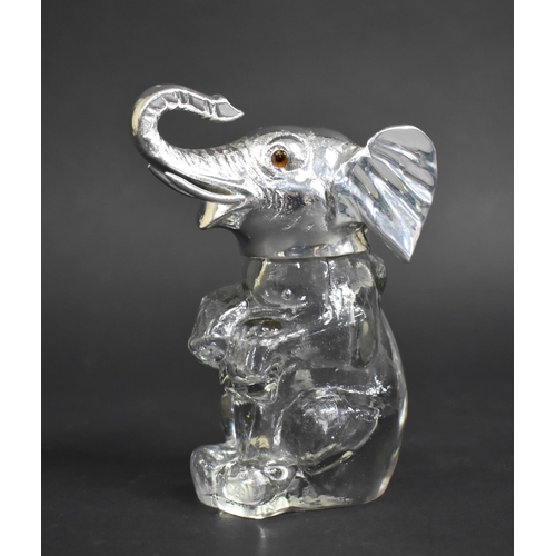 146 - A Reproduction Novelty Glass and Silver Plate Decanter in the Form of a Seated Elephant, 13cm high