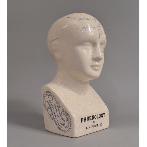 154 - A Reproduction Ceramic Crackle Glaze Phrenology Bust, 28cm High