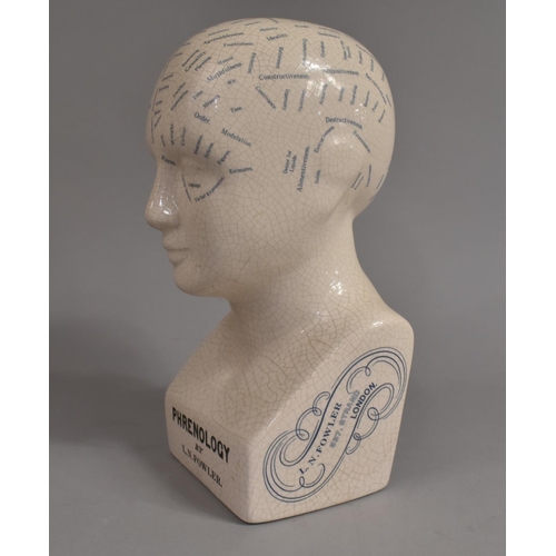 154 - A Reproduction Ceramic Crackle Glaze Phrenology Bust, 28cm High