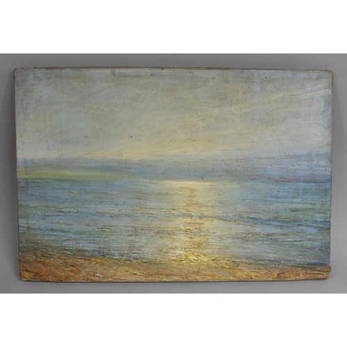 182 - A Mounted but Unframed Oil on Canvas Depicting Sun Setting Over Sea, Signed Bottom Right G Cisari, 5... 