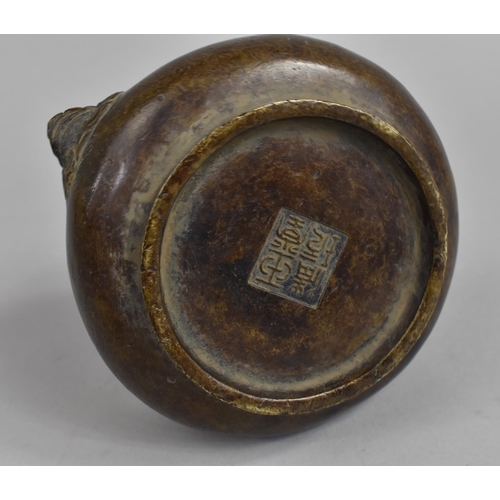 221 - A Reproduction Chinese Bronze Two Handled Censer with Seal Mark to Base, 12cm Diameter