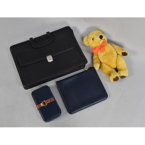 256 - Three Modern Leather Cases Together with a Teddy Bear