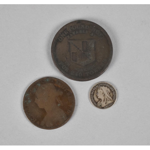 298 - An 1812 Birmingham 1 Penny Coin Token for 240 Tokens together with a Early Victorian Penny and a Sil... 