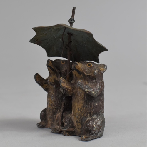 30 - A Small Continental Cold Painted Spelter Study of Two Seated Bears under Umbrella, 7.5cms High