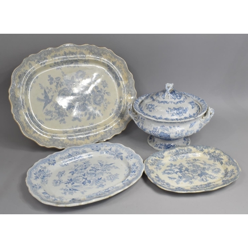 332 - A Collection of Blue and White Transfer Printed Dinnerwares to Comprise a Large Two Handled Pedestal... 