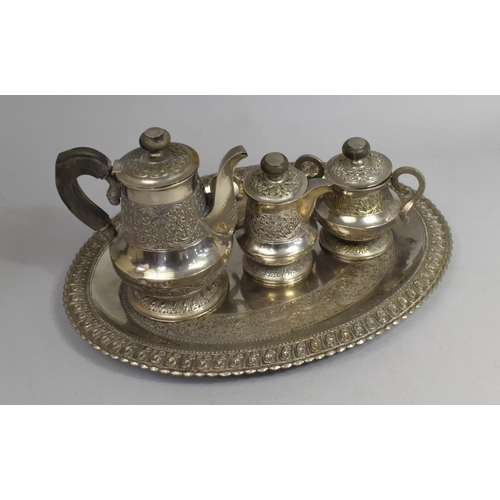 358 - A Three Piece Silver Plated Service with Matching Oval Tray