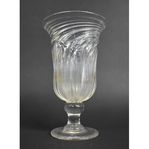 411 - A 19th Century Wrythen Moulded Celery Glass on on Knopped Pedestal Foot, C.1850, 25.5cm high