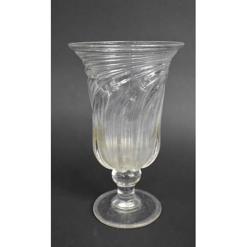 411 - A 19th Century Wrythen Moulded Celery Glass on on Knopped Pedestal Foot, C.1850, 25.5cm high