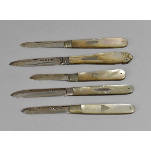 424 - A Collection of Silver Bladed and Mother of Pearl Fruit Knives, Various Hallmarks and Condition