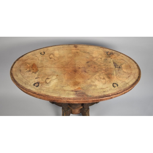 523 - A Victorian Inlaid Oval Topped Walnut Occasional Table, Top Badly Bleached, 90cm wide