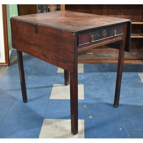 525 - A 19th Century Mahogany Drop Leaf Occasional Table with Single Drawer and Square Supports, 69cm long