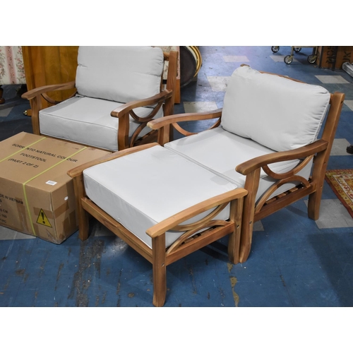 528 - A Pair of Modern Conservatory Armchairs and Footstools