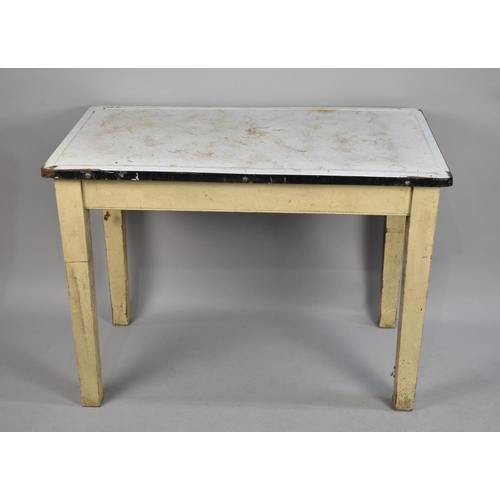 541 - A Vintage Enamelled Topped Rectangular Scullery Table on Tapering Square Supports, 107x63cm