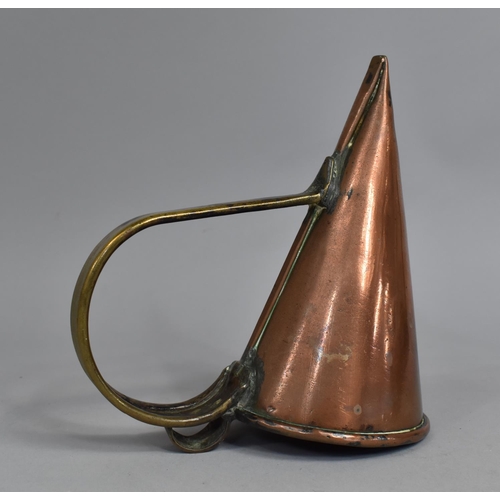 77 - A 19th Century Brass Handled Conical Copper Ale Warmer, 19cms High