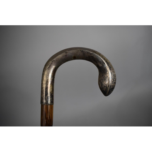 83 - A Silver Mounted Faux Bamboo Walking Cane, Birmingham 1911