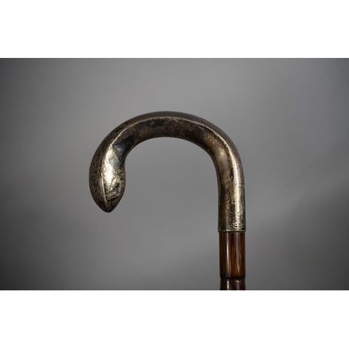 83 - A Silver Mounted Faux Bamboo Walking Cane, Birmingham 1911