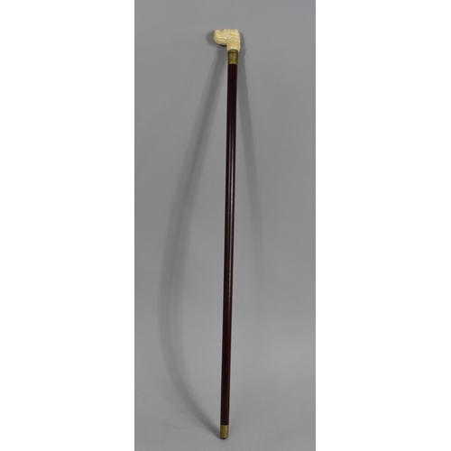 87 - A Novelty Faux Ivory Handled Walking Cane with Dogs Head, 89cms Long