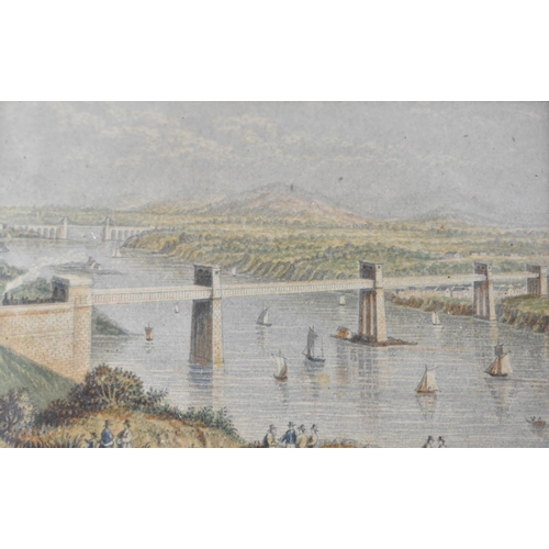 111 - A Pair of Gilt Framed Miniatures depicting Menai Suspension and Britannia Bridge