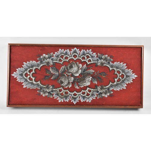 120 - A Victorian Beadwork Panel Set in Later Mahogany Tray Frame, 55cms by 26cms