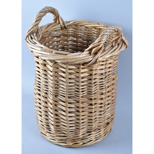 122 - A Cylindrical Wicker Two Handled Basket, 30cms Diameter and 40cms High