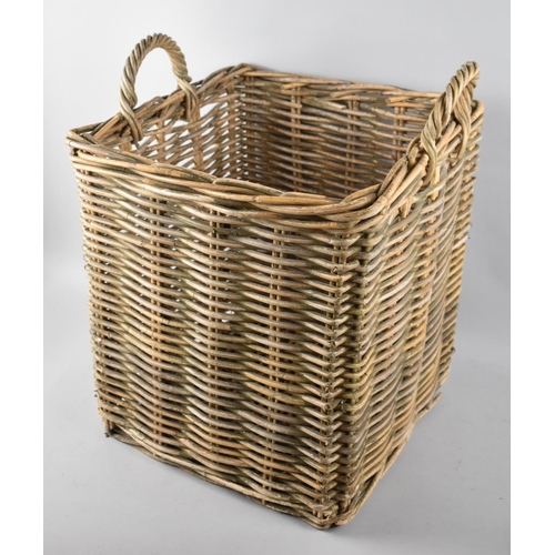 123 - A Vintage Rectangular Wicker Log Basket, 40cms Square and 50cms High