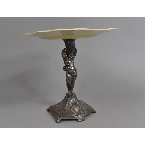 137 - A WMF Silver Plated Tazza Stand in the Form of a Cherub with Unrelated Ceramic Side Plates, 21cms Hi... 