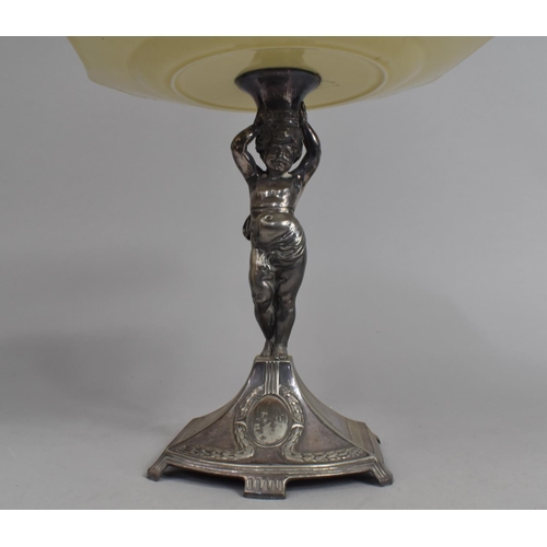 137 - A WMF Silver Plated Tazza Stand in the Form of a Cherub with Unrelated Ceramic Side Plates, 21cms Hi... 