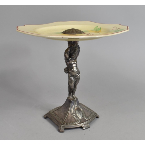 137 - A WMF Silver Plated Tazza Stand in the Form of a Cherub with Unrelated Ceramic Side Plates, 21cms Hi... 